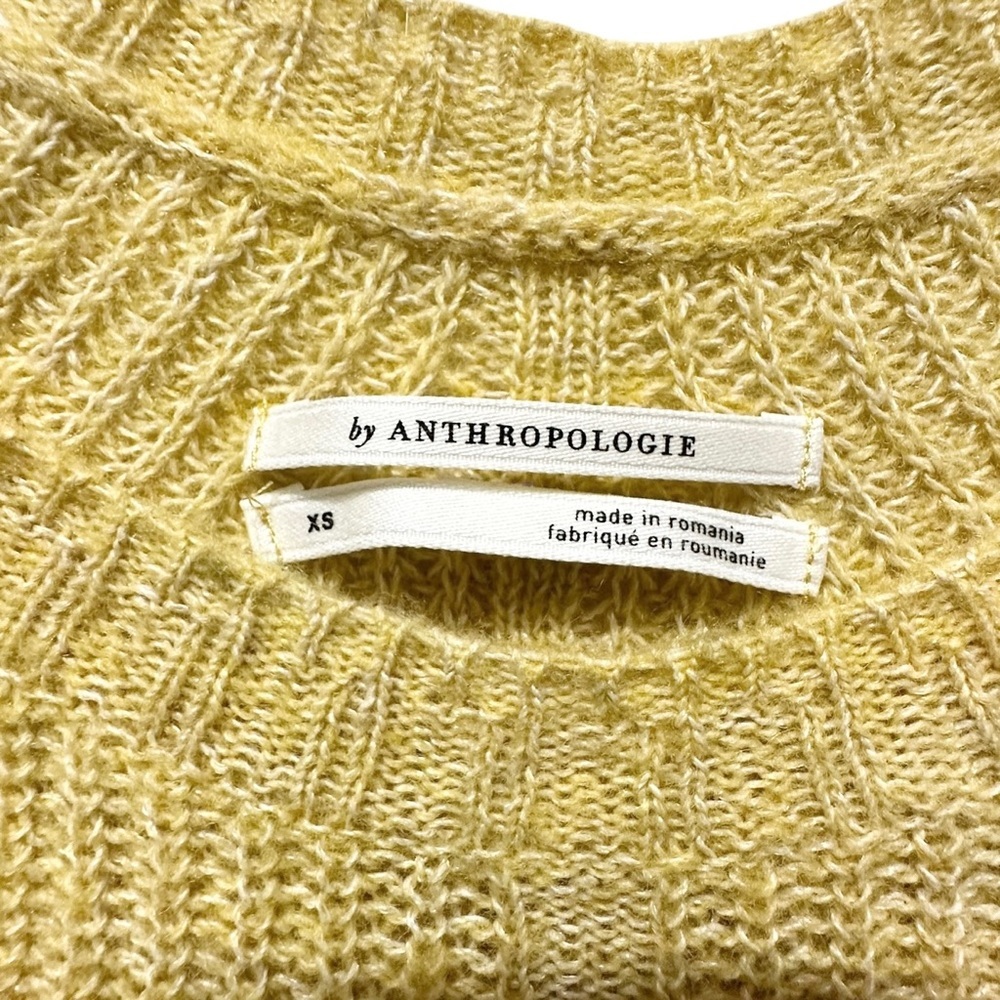 ANTHROPOLOGIE Women’s Open Weave Mustard Yellow Crew Neck Pullover Sweater XS - Picture 4 of 8